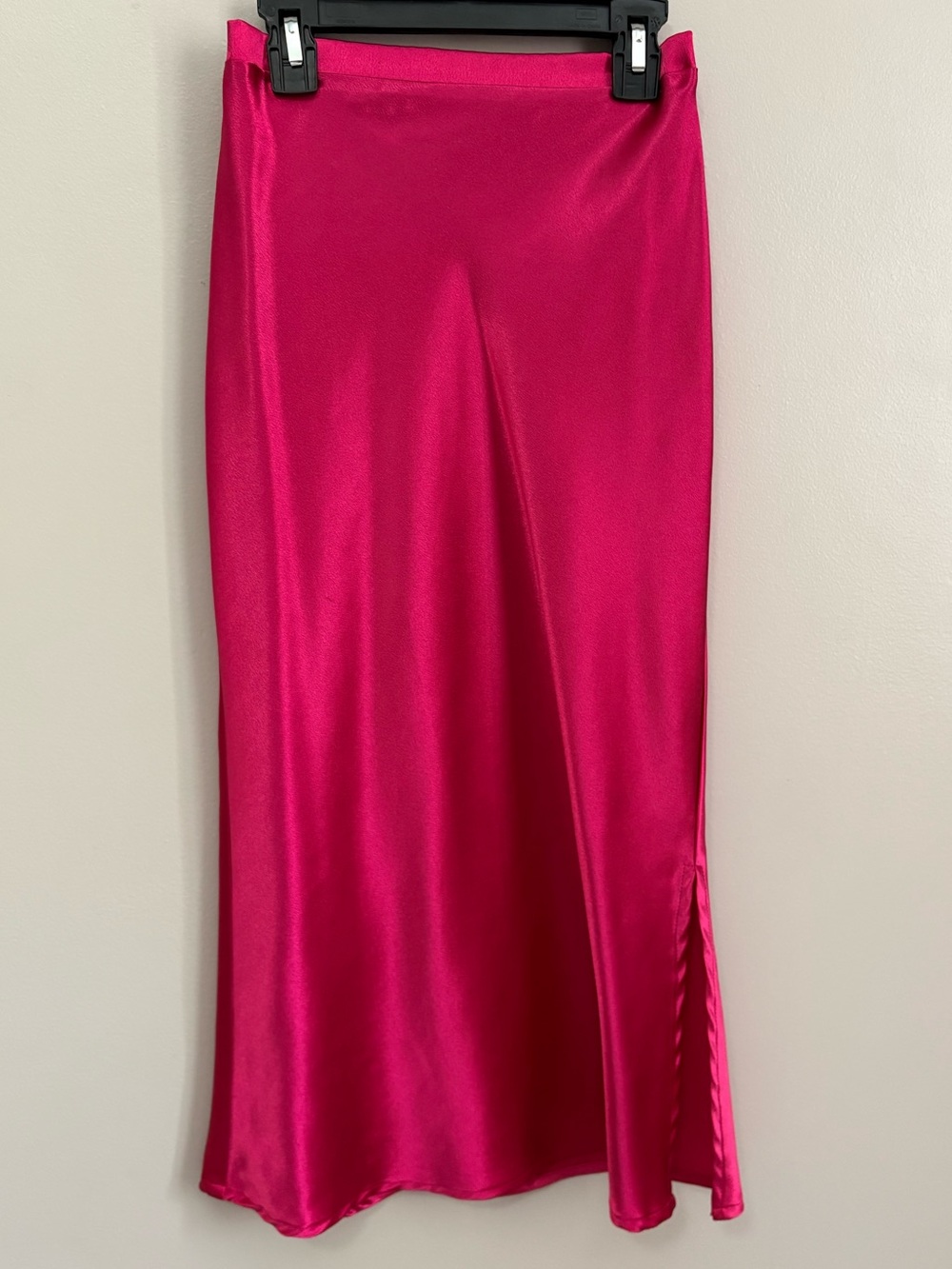 Pink Lily Hot Pink Satin Midi Skirt